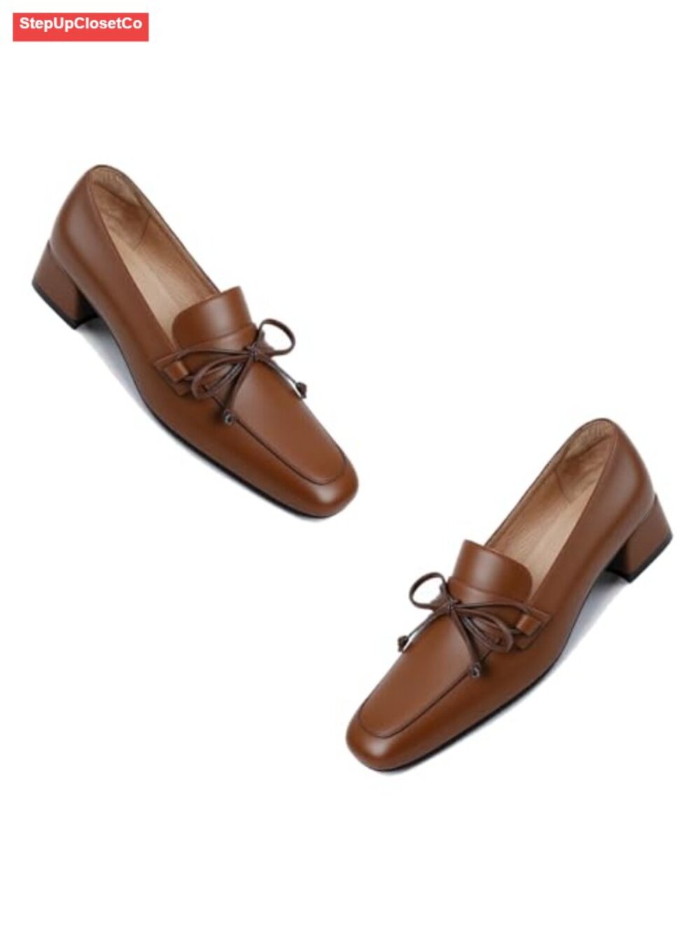 Women Chunky Low Heel Bow Suede Loafers Square Toe Slip On 1" Block